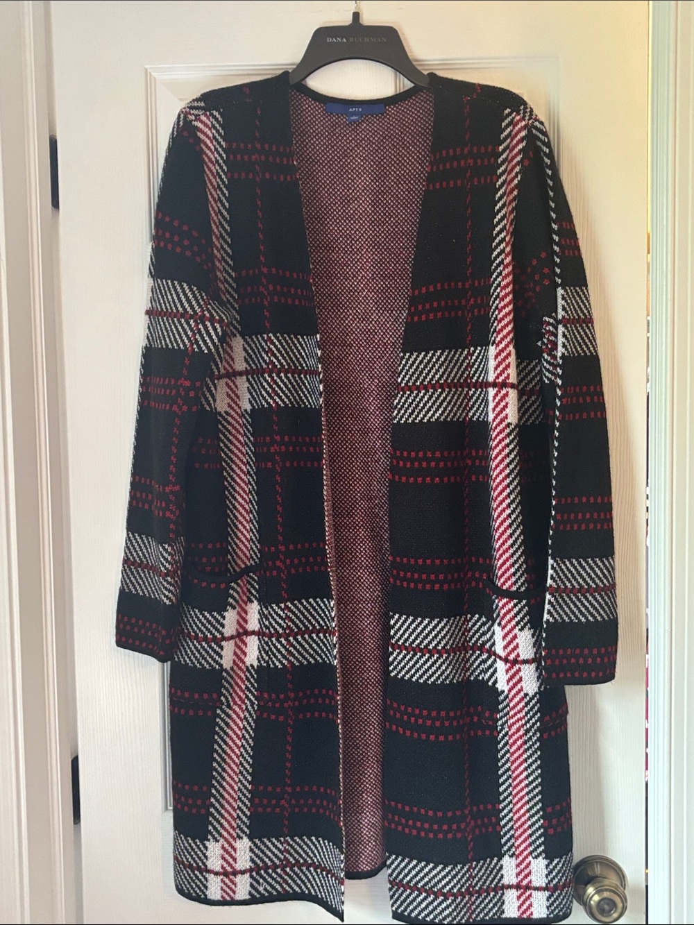 Apt. 9 Black, Red & White Plaid Open-Front Cardigan